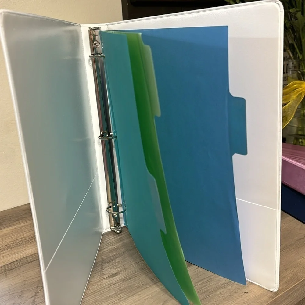 PRE OWNED 6 VARIOUS SIZES OF BINDERS WITH 70 SHEET PROTECTORS
